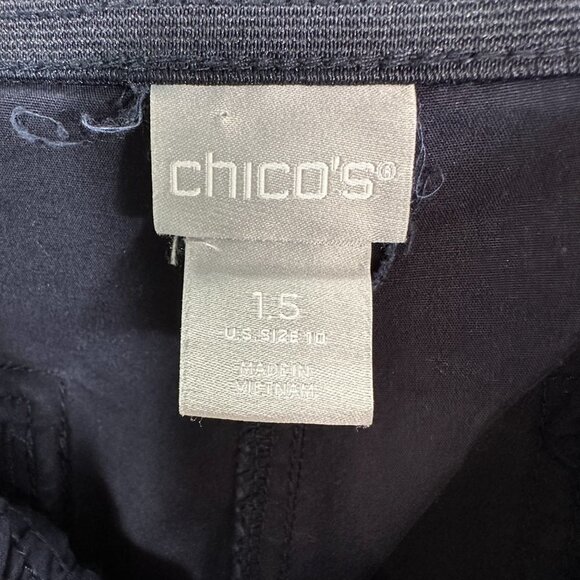 Chicos Pants Womens 10 Blue Cotton Stretch Crop Convertible Cargo Roll Cuff Pock - Picture 9 of 10